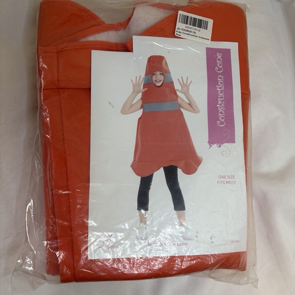 Construction Cone Costume Kids Youth Size 8/10 Orange Traffic Cone Halloween